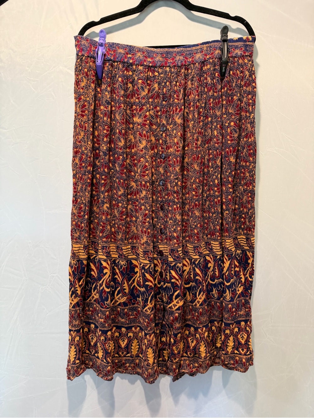 Vintage Royalty Boho Button Front Midi Skirt